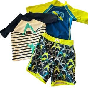 2T SHARKS Swimwear Lot Boys Swim Trunks Rashguard UV Skins Carters Toddler 3 PC